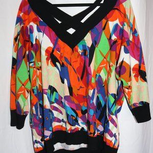 Lane Bryant Women's Multicolor Abstract Art Knit Top Sweater 26/28